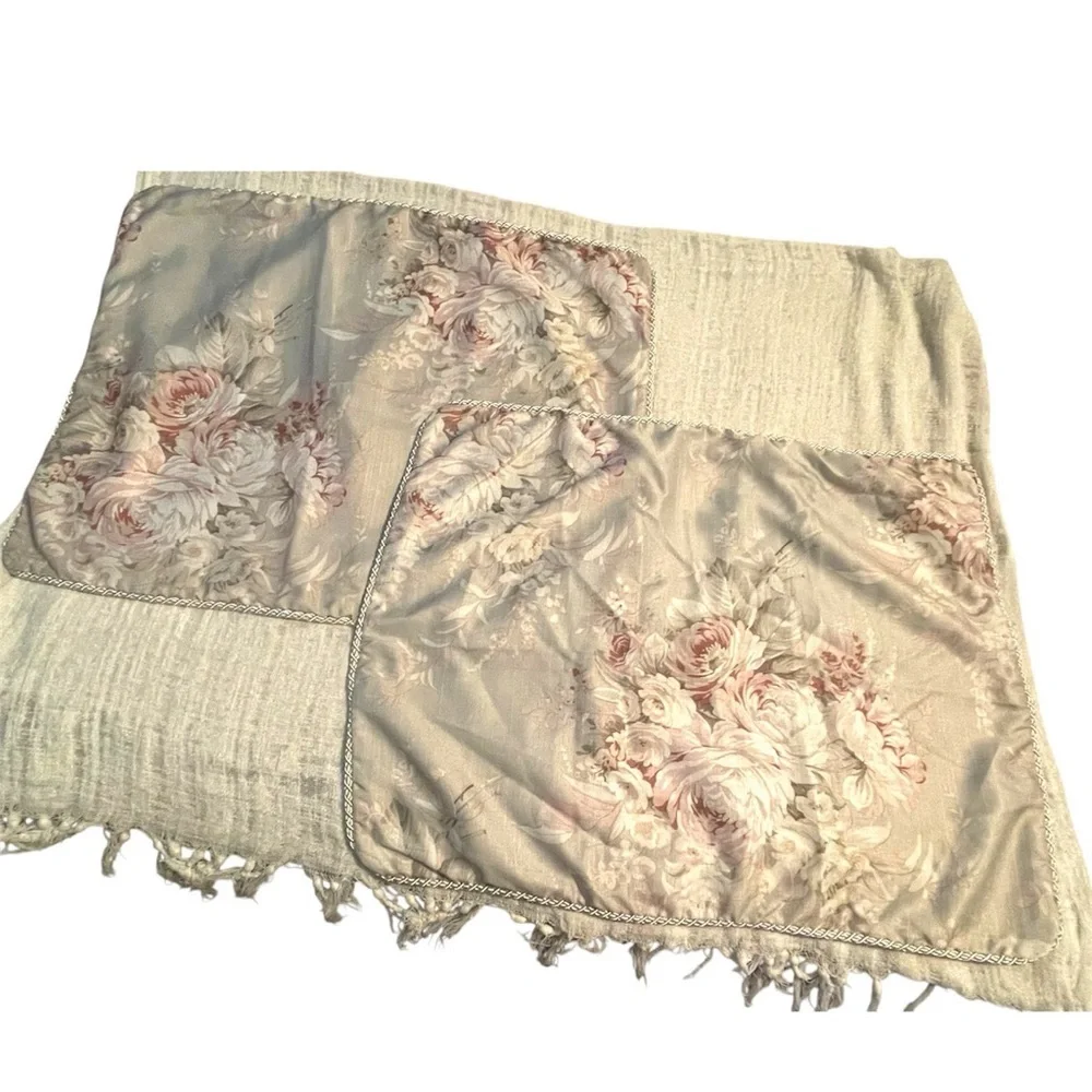 2~Eleanor Royal Court Home Floral Pillow Shams Beige Decorative Set Beige Tones